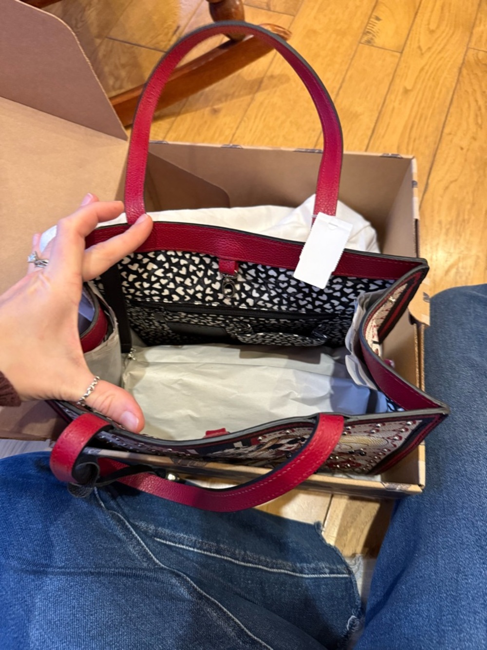 Brighton Red, Black and White Graphic Tote with Floral Illustration - Picture 2 of 4
